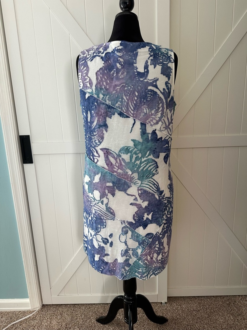 Chico’s Size 3 Blue Purple Floral Layered Shift Dress Lined Sleeveless XL 16 - Picture 3 of 6